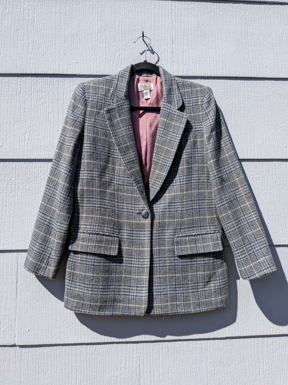 Talbots Gray Plaid Blazer with Pink Lining